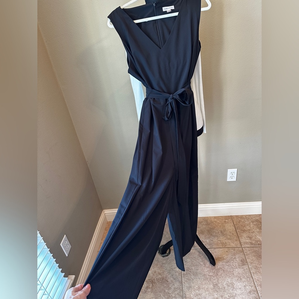 Calvin Klein Jumpsuit 14 | Black Wide-Leg Dressy Sleeveless One-Piece